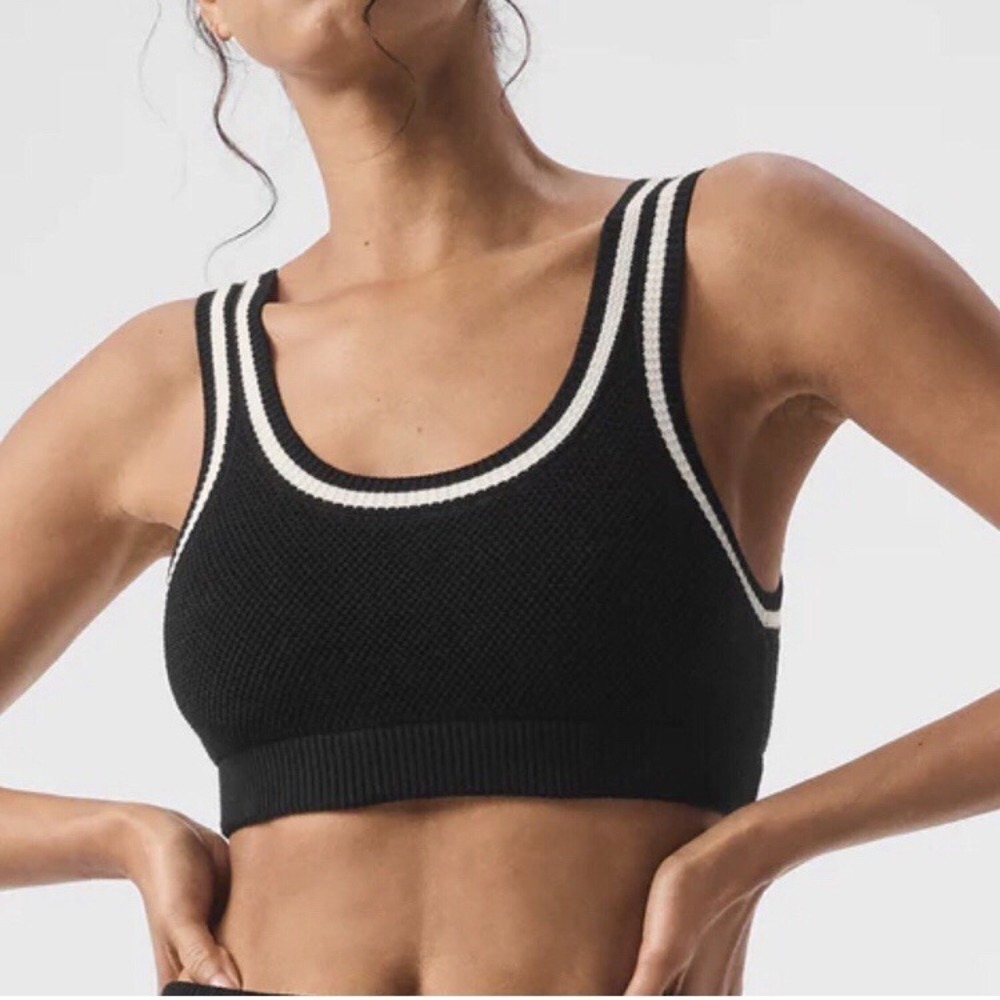 Alo Yoga Tennis Club Sweater Knit Bra Black/Ivory M